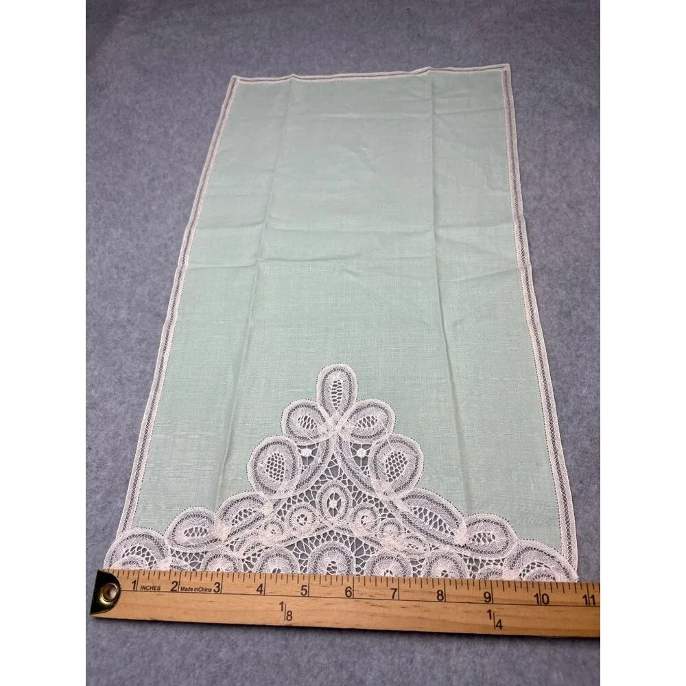 Light Green Finger Towel Intricate Lace Trim Floral Design 19